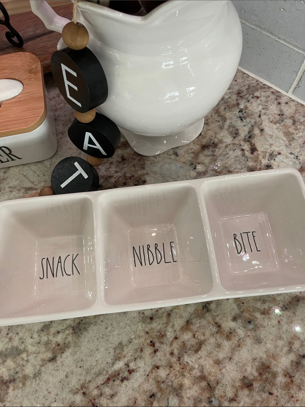 Rae Dunn Ivory Ceramic Snack Nibble Bite 3-Compartment Server